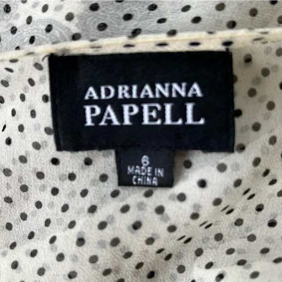 Vintage Adrianna Papell Silk Sheer Ivory & Black Polka Dot Flutter Sleeve Dress - Picture 11 of 12